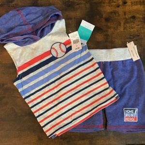 4/$60 sale — NEW Toddler boy Baseball theme hooded tank & short set 3T